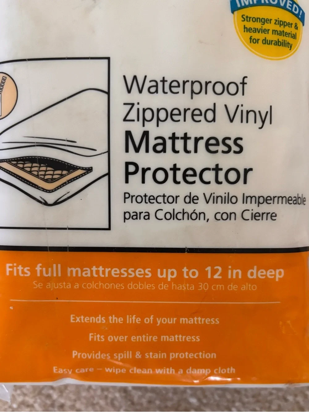 Mainstays White Waterproof Zippered Vinyl Mattress Protector - Full